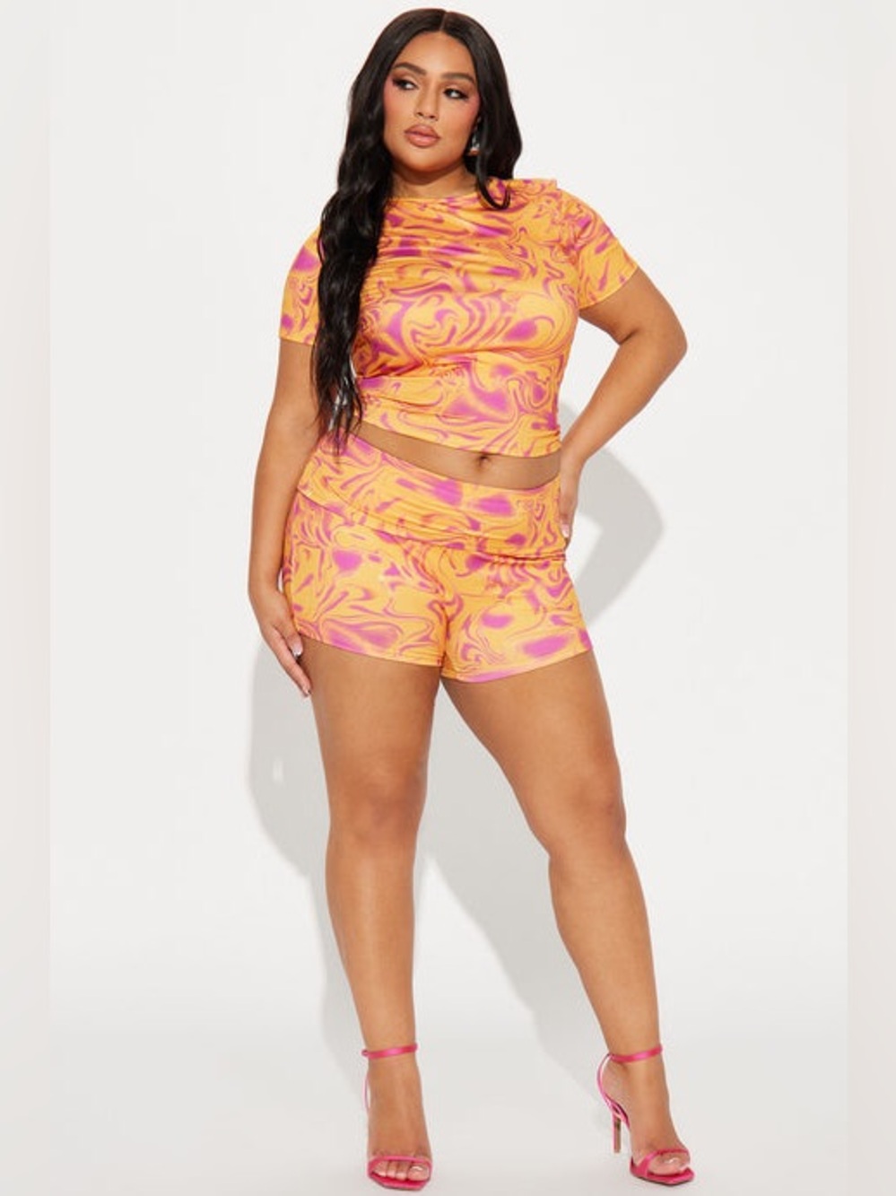 Fashion Nova Desert Vibe Orange Pink Swirl 2 Piece Short Set 1X